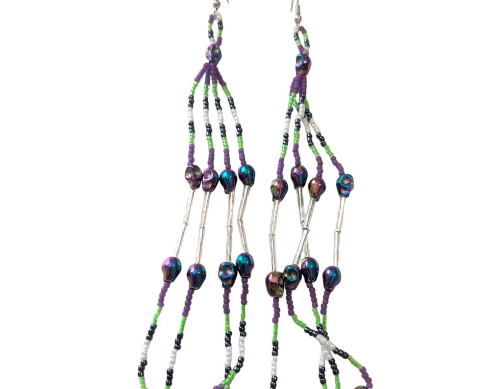Halloween Skulls Indigenous Handmade Beaded Dangle Earrings