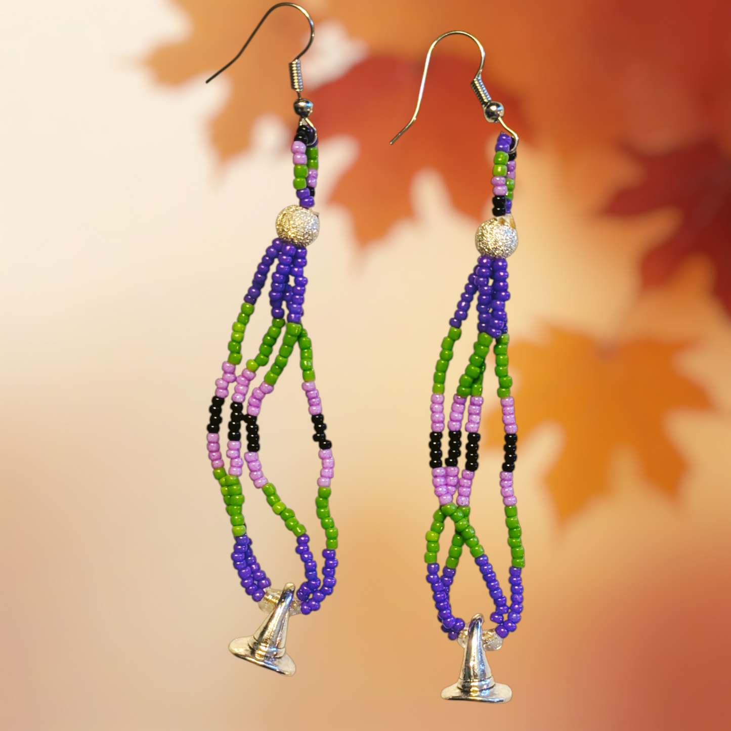Halloween Witch Hat Dangle earrings Handmade Indigenous