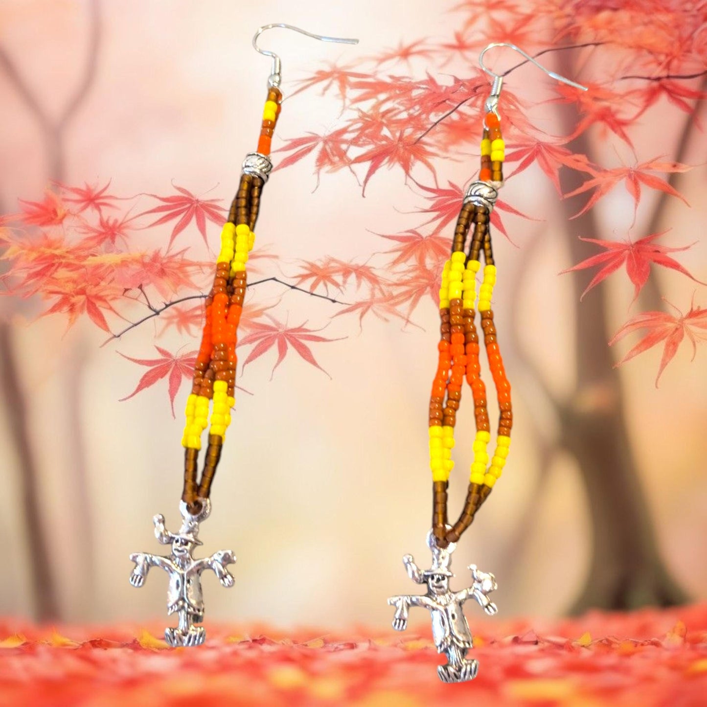Halloween Fall Harvest Scarecrow Handmade Beaded Dangle Earrings