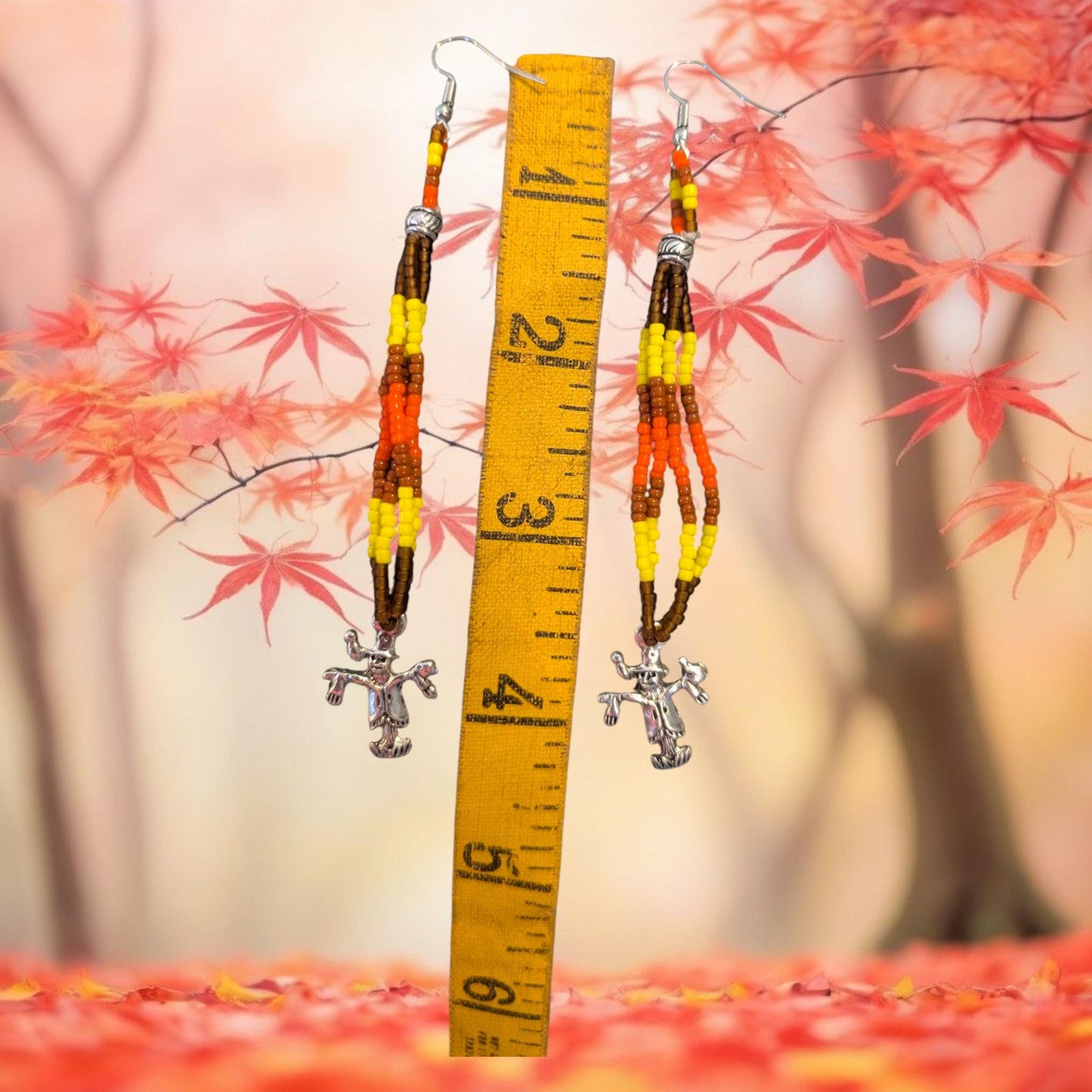 Halloween Fall Harvest Scarecrow Handmade Beaded Dangle Earrings