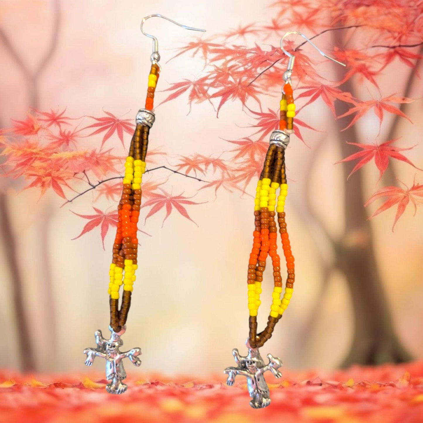 Halloween Fall Harvest Scarecrow Handmade Beaded Dangle Earrings