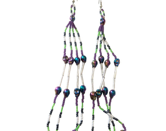 Halloween Skulls Indigenous Handmade Beaded Dangle Earrings