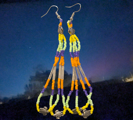Handmade Beaded Dangle Earrings w/Sea Turtles