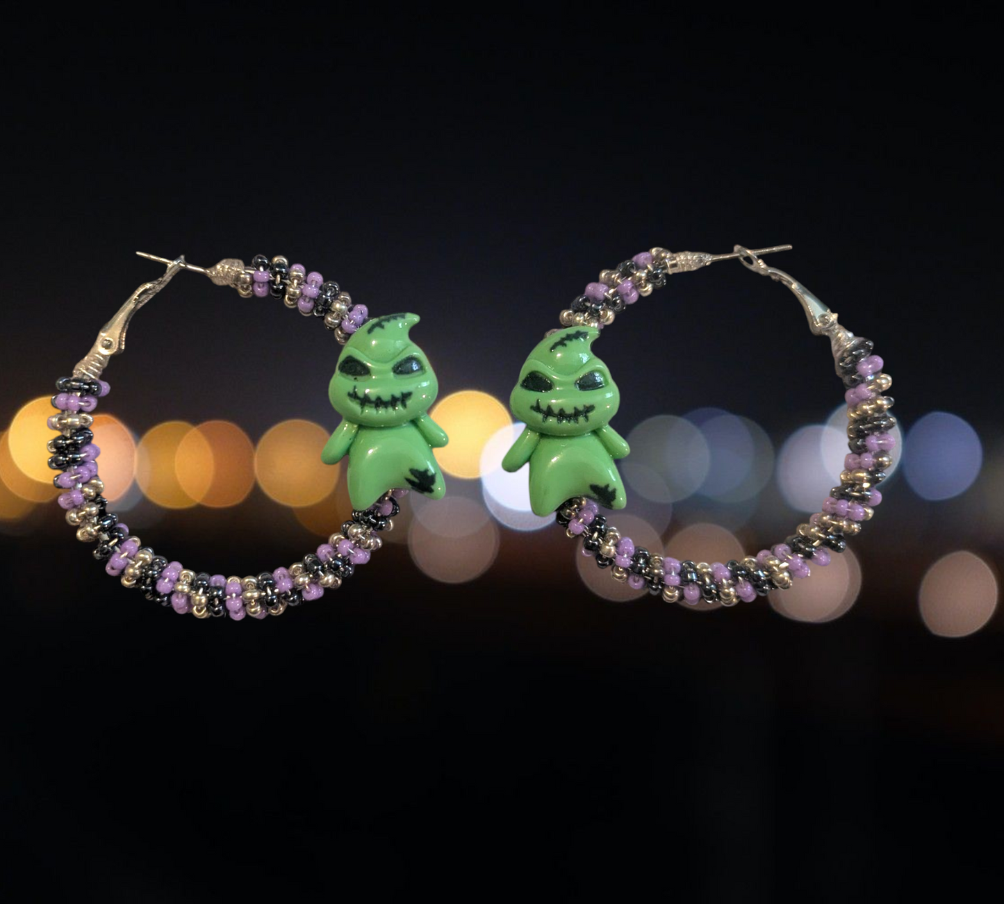 Wire Wrapped Hoop Earrings with Oogie Boogie
