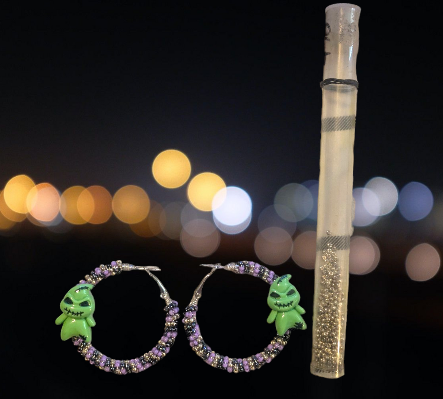Wire Wrapped Hoop Earrings with Oogie Boogie