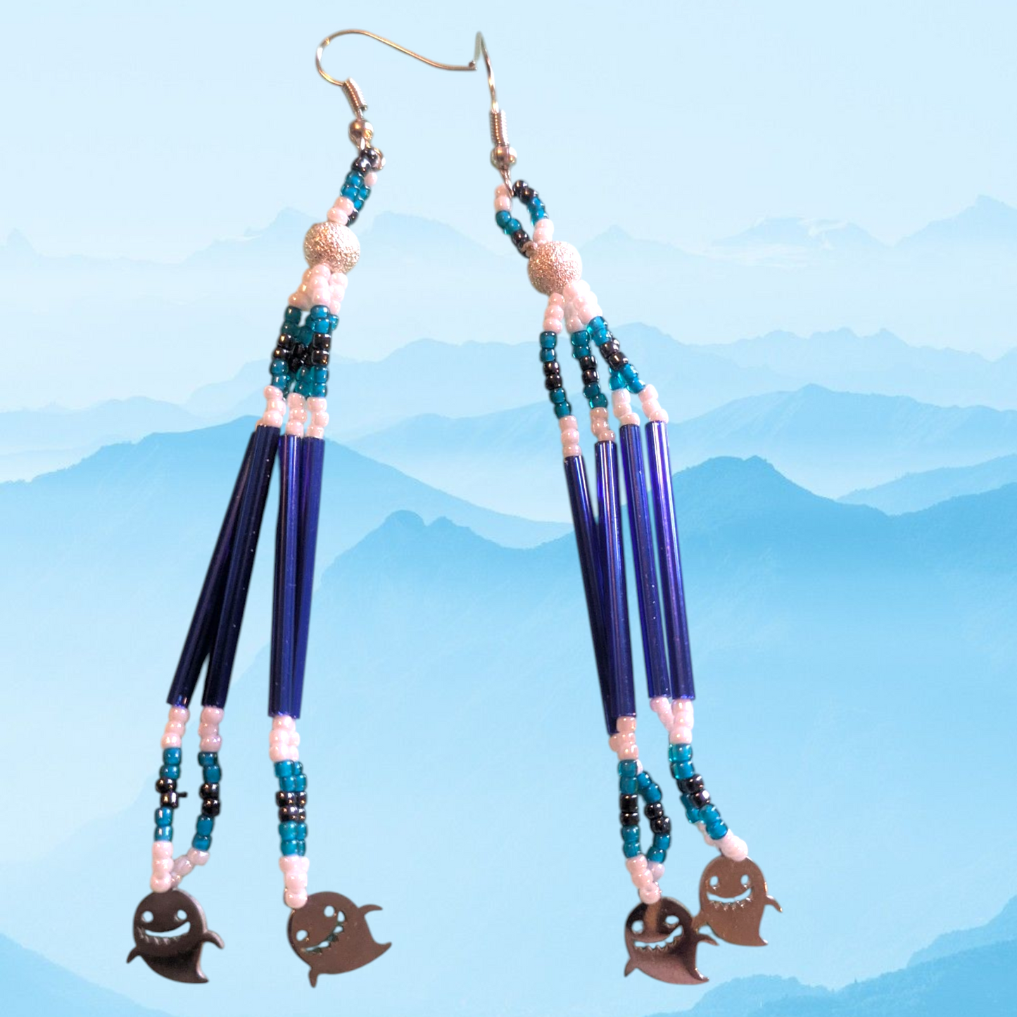 Handmade Ghost Evil eye inspired Beaded Dangle Earrings