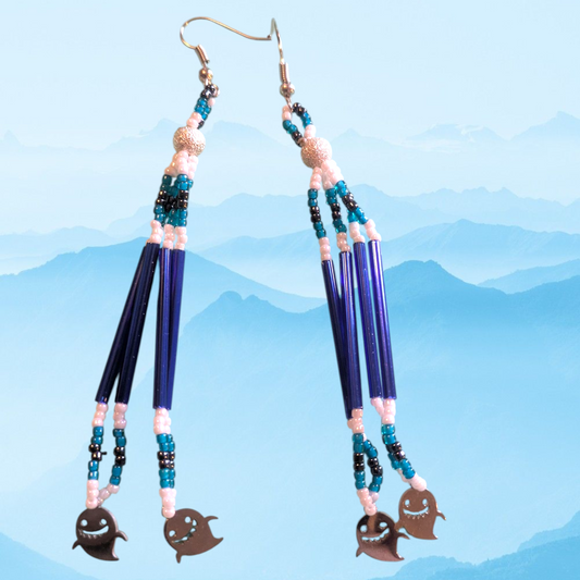 Handmade Ghost Evil eye inspired Beaded Dangle Earrings