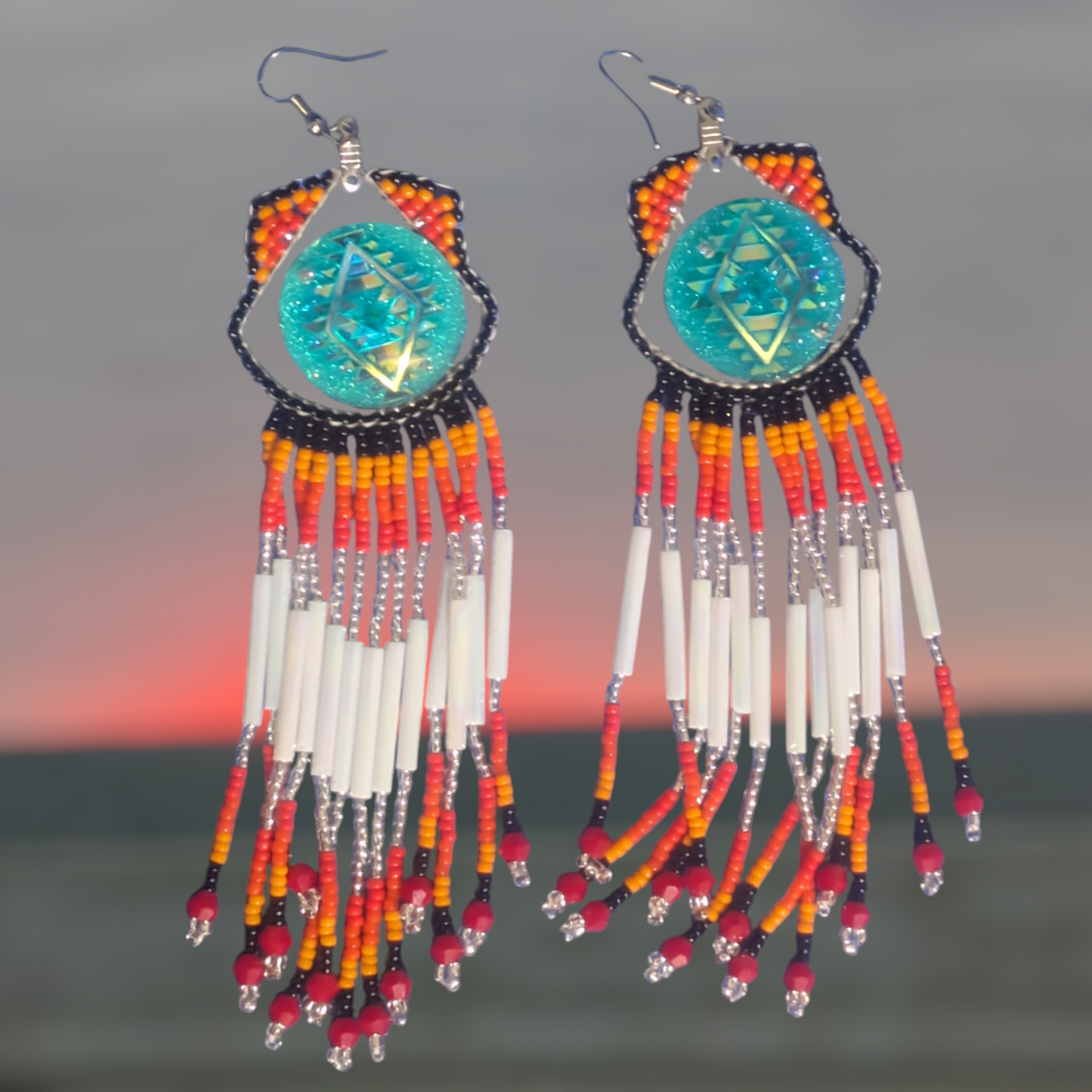 Handmade Indigenous Beaded Fringe Earrings