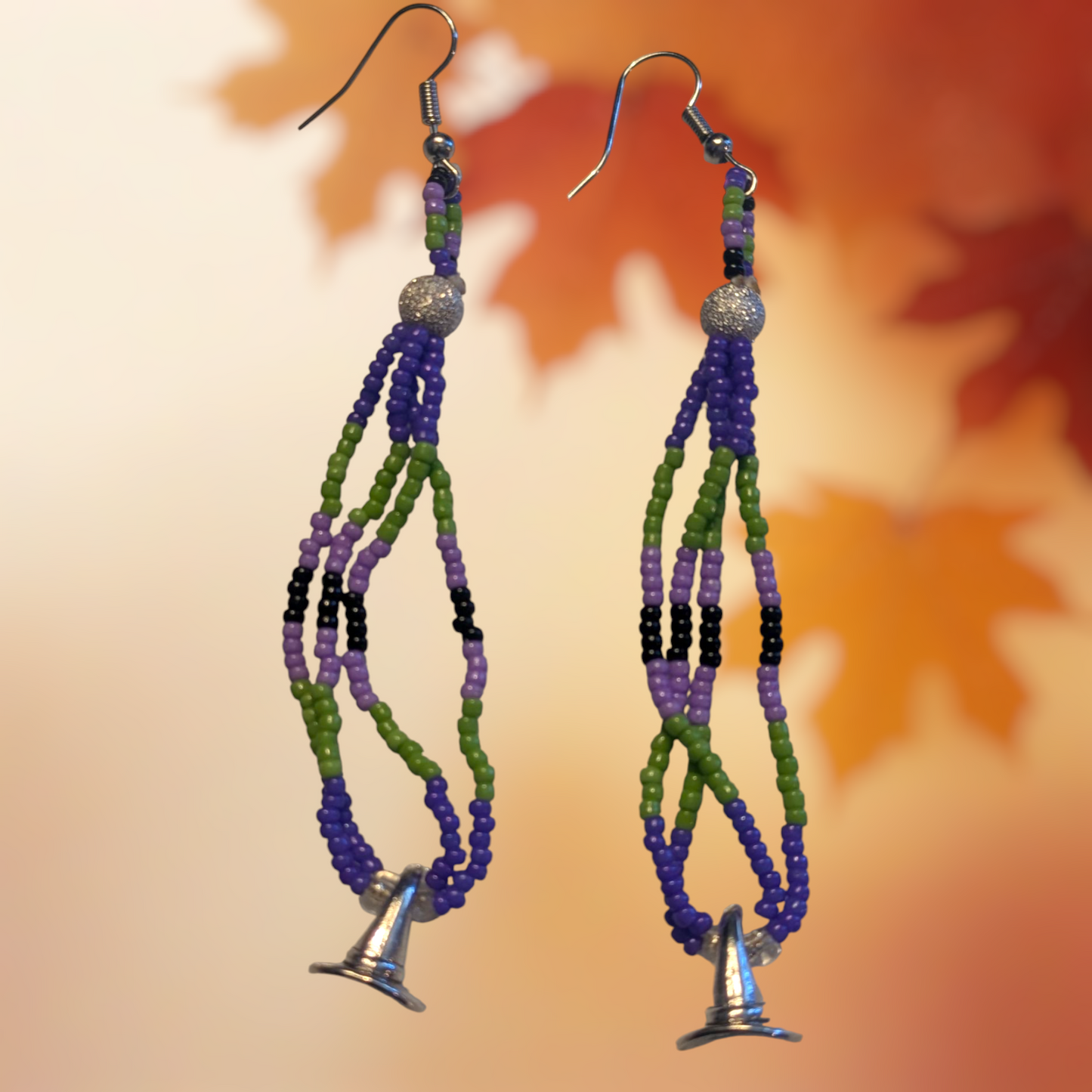 Halloween Witch Hat Dangle earrings Handmade Indigenous