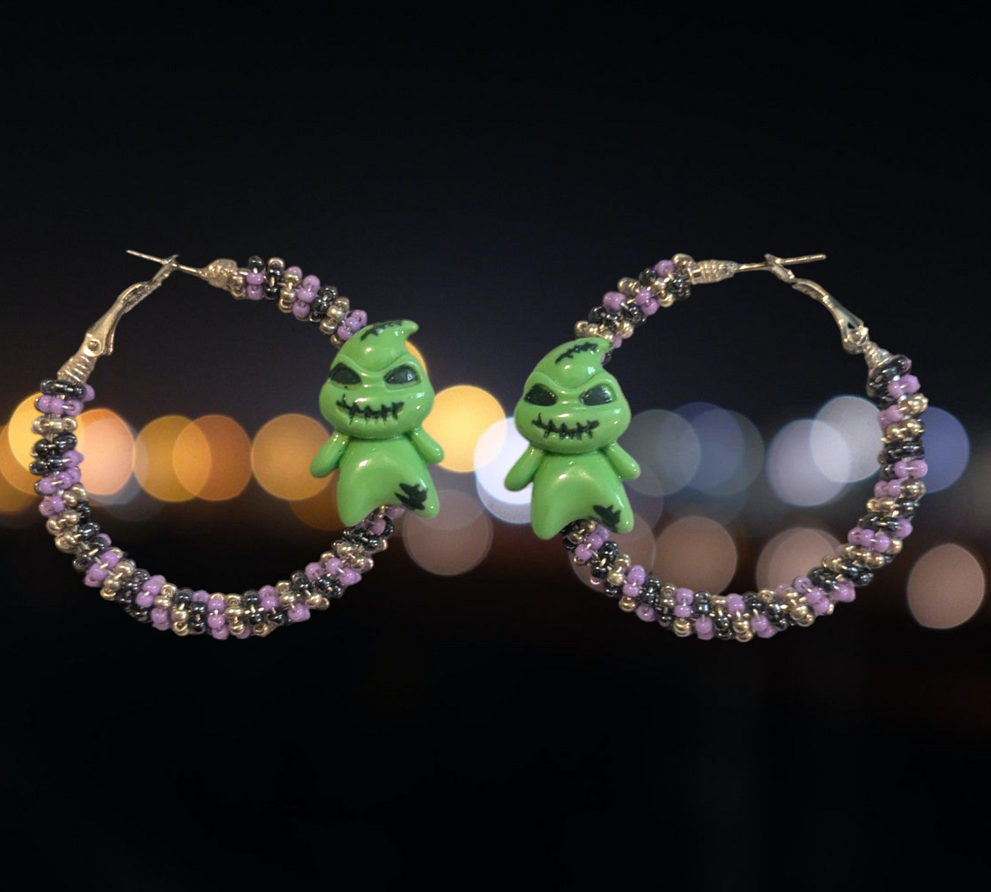 Wire Wrapped Hoop Earrings with Oogie Boogie