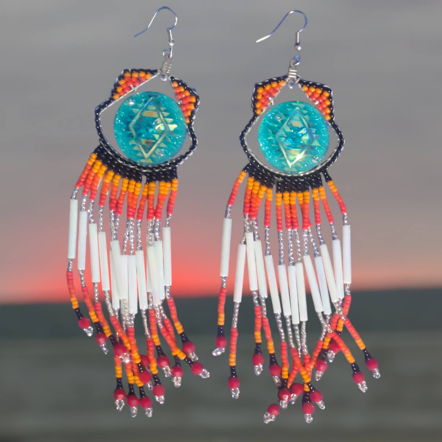 Handmade Indigenous Beaded Fringe Earrings