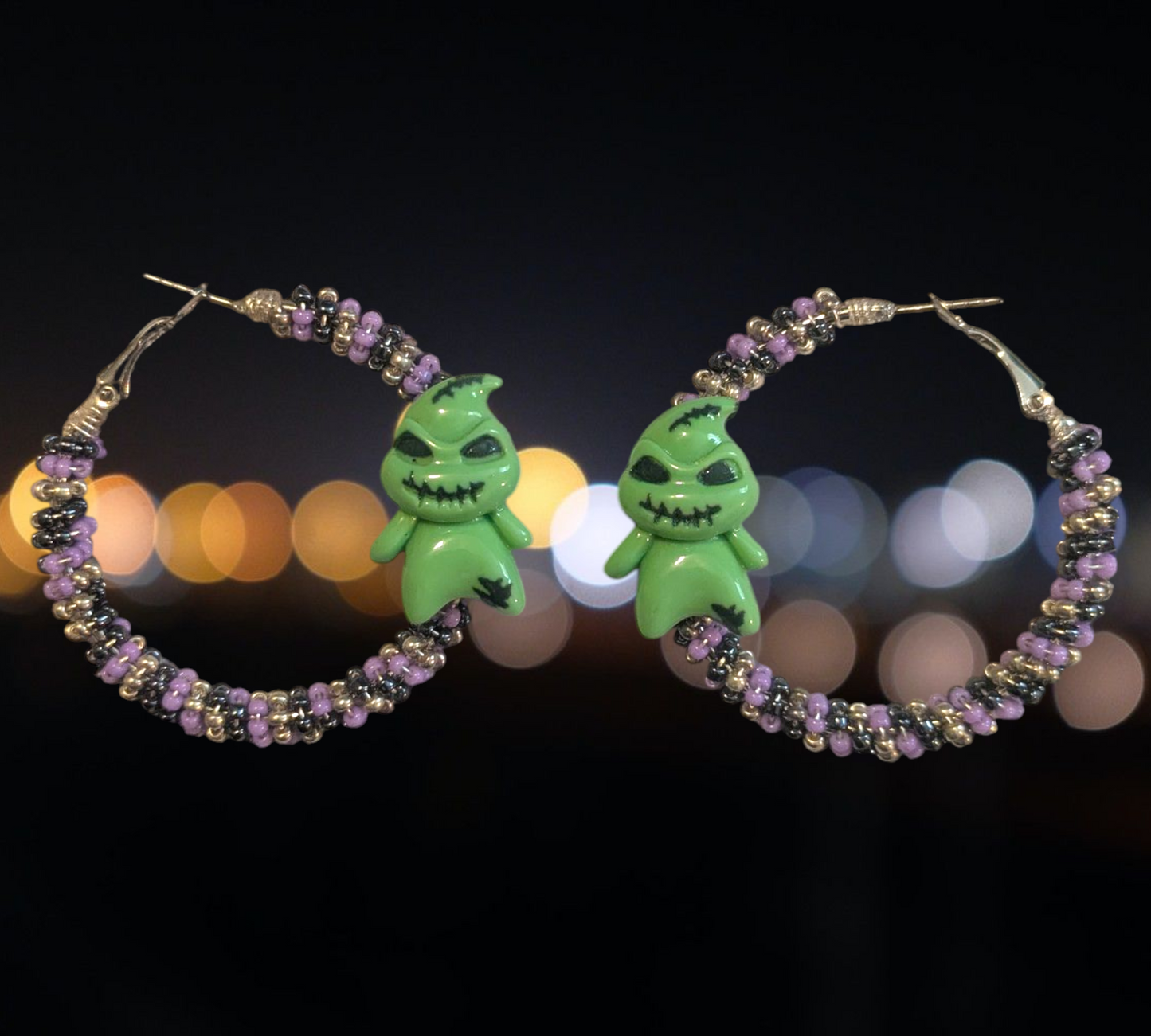 Wire Wrapped Hoop Earrings with Oogie Boogie