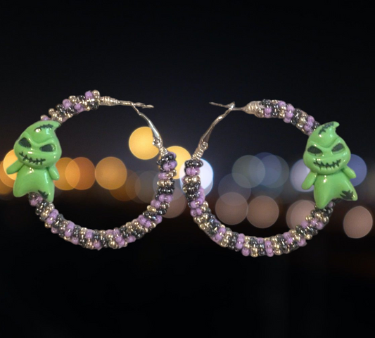 Wire Wrapped Hoop Earrings with Oogie Boogie