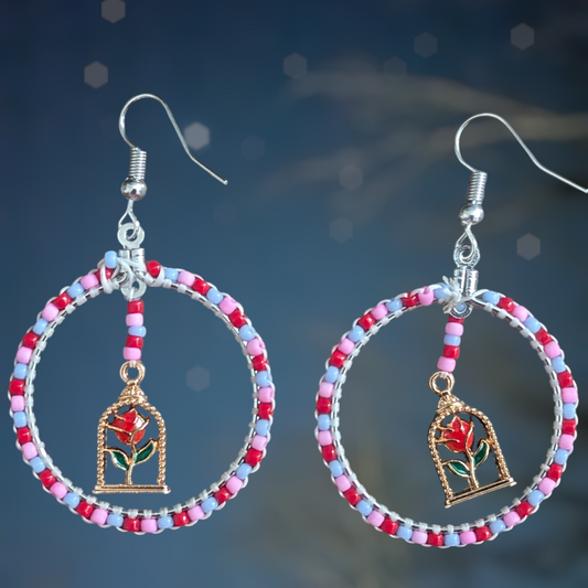 Indigenous Handmade Brick Stitch Red Pink Purple Rose Dangle