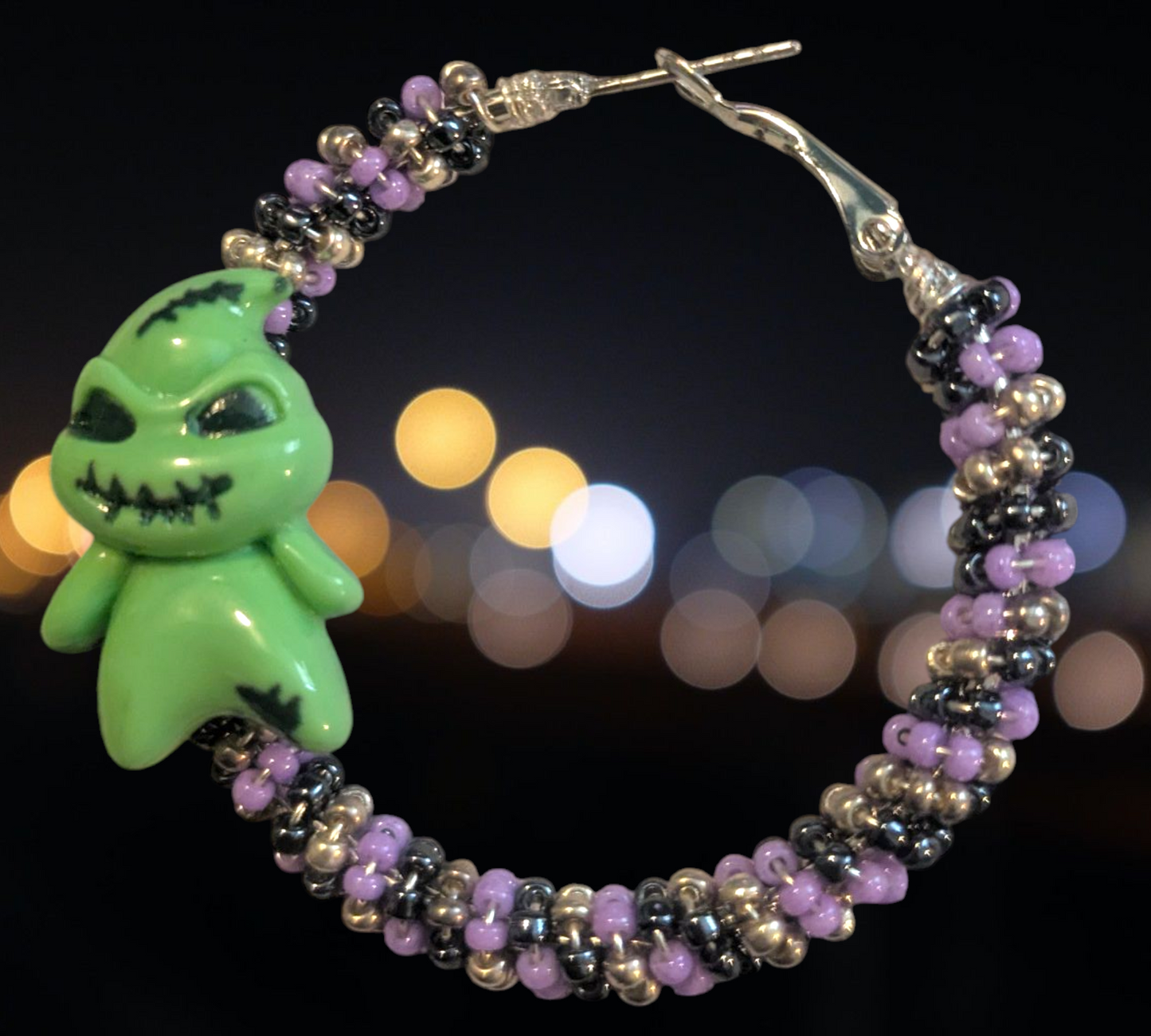 Wire Wrapped Hoop Earrings with Oogie Boogie