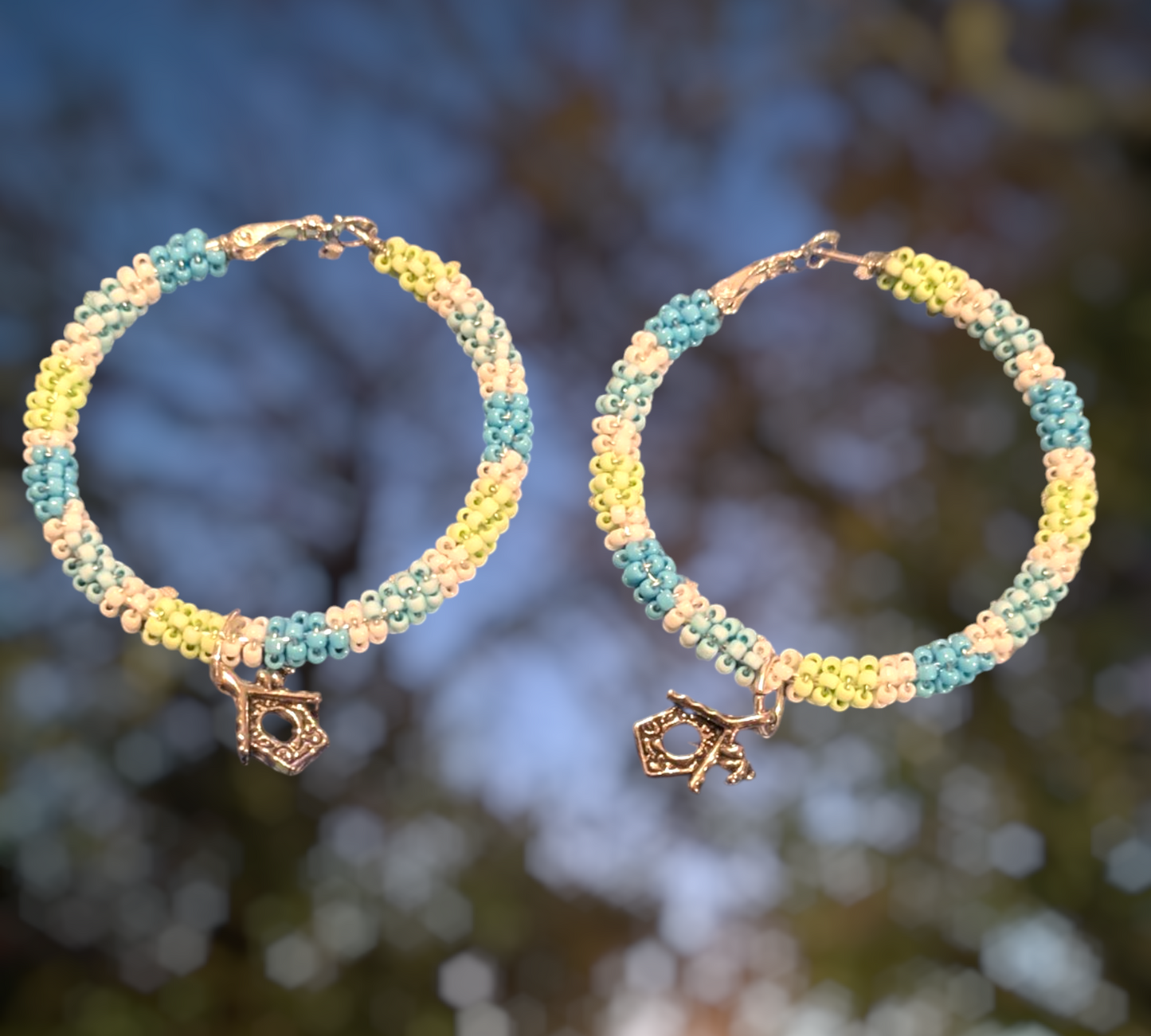 Wire Wrapped Hoop Earrings w/ birdhouses