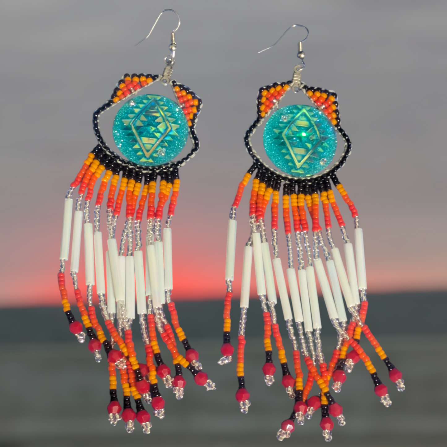 Handmade Indigenous Beaded Fringe Earrings