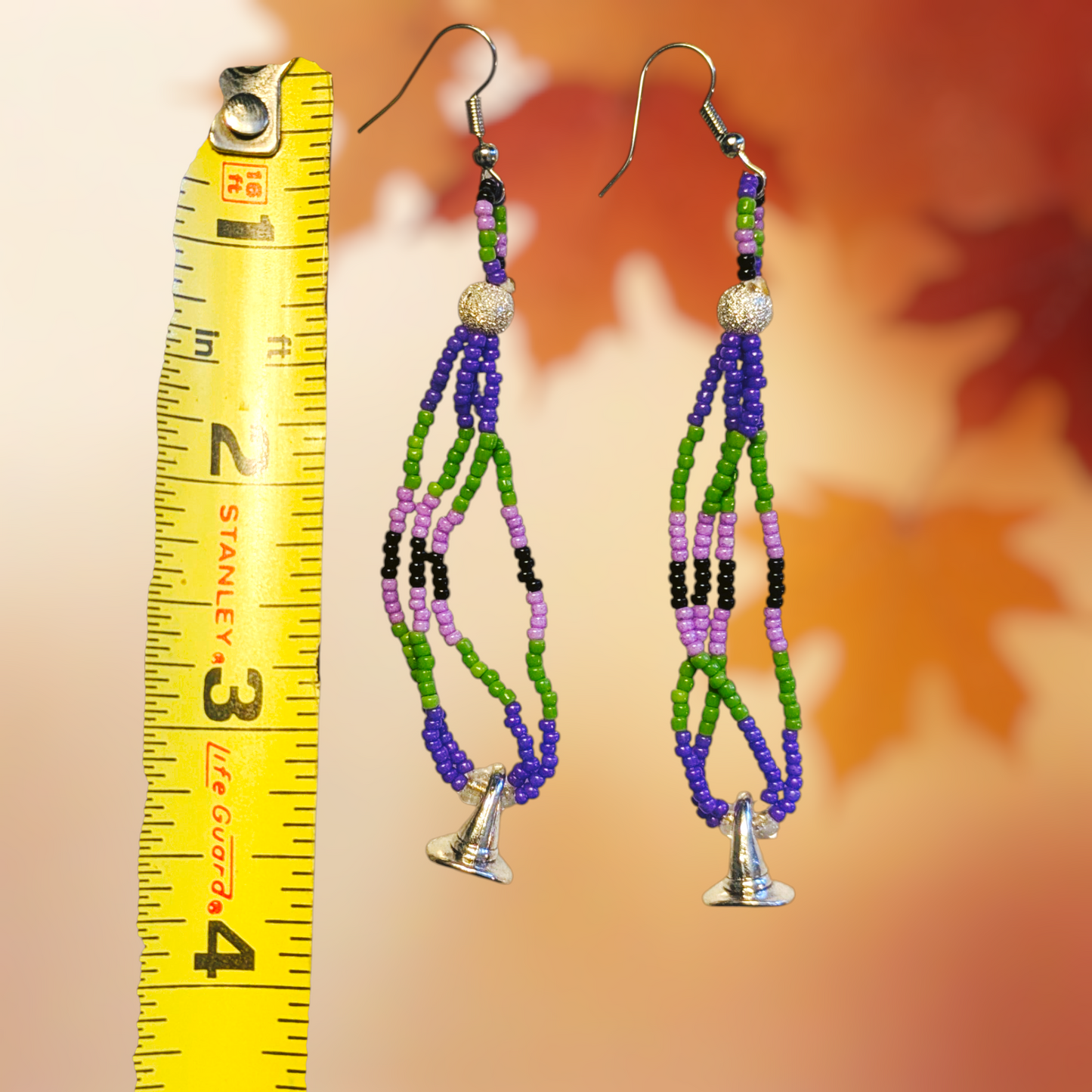 Halloween Witch Hat Dangle earrings Handmade Indigenous