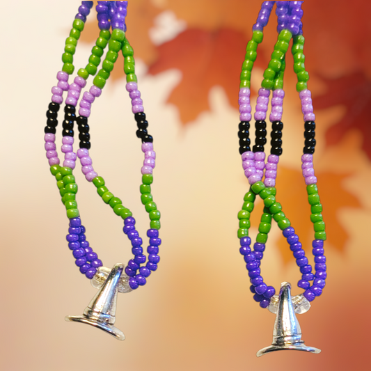 Halloween Witch Hat Dangle earrings Handmade Indigenous