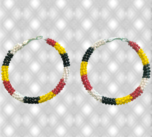 Handmade Indigenous Boho Beaded Hoop Earrings