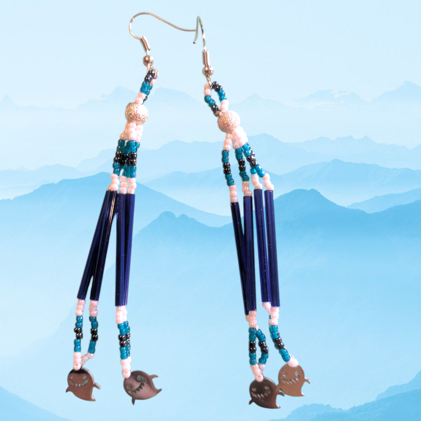 Handmade Ghost Evil eye inspired Beaded Dangle Earrings