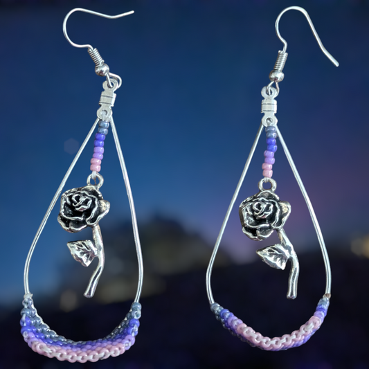 Indigenous Handmade Brick Stitch Purple Gradient Rose Dangle