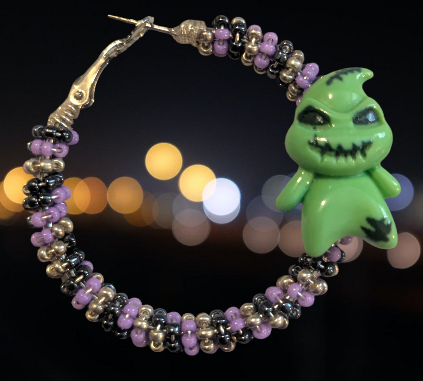 Wire Wrapped Hoop Earrings with Oogie Boogie